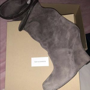 Tabitha Simmons suede gray booties wedge